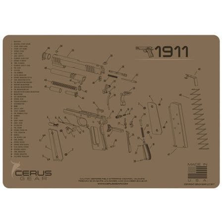 1911 Pistol Cleaning Mat with Schematic - Coyote Tan