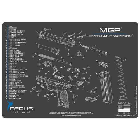 S&W M&P Cleaning Mat with Schematic - Charcoal Gray/Blue