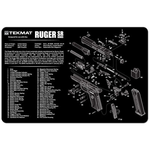 TekMat Ruger SR9/SR40 Rubber Backed Gun Mat 11x17