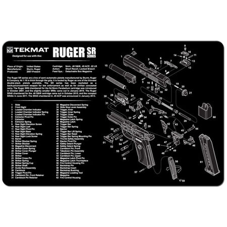 TekMat Ruger SR9/SR40 Rubber Backed Gun Mat 11x17