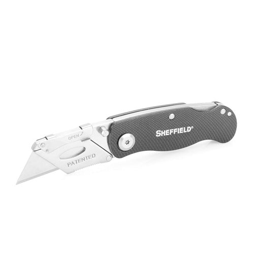 Sheffield Ultimate Lock Back Utility Knife Black Finish 6in Overall Aluminum Handle