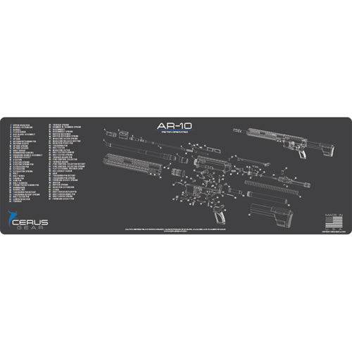 AR-10 Armorer Schematic Rifle Mat Gray Blue Accent