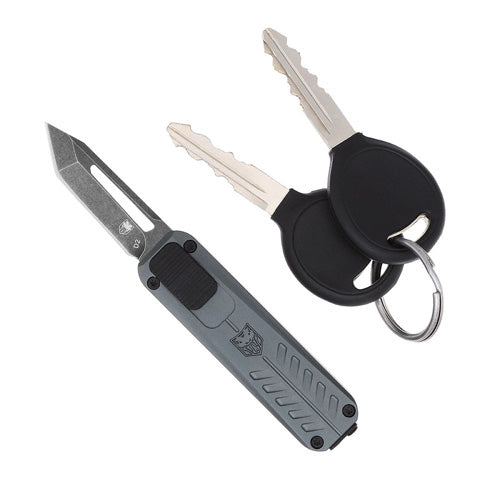 CobraTec California OTF Grey Tanto Non-Serrated Side-Retraction Pocket Knife