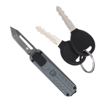 CobraTec California OTF Grey Tanto Non-Serrated Side-Retraction Pocket Knife