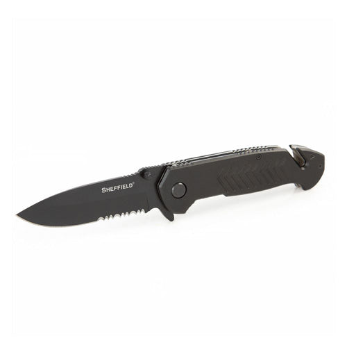 Sheffield Alloy Series Moab 3.5in Auto Emergency Pocket Knife Serrated with Glass Breaker