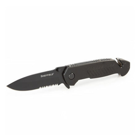 Sheffield Alloy Series Moab 3.5in Auto Emergency Pocket Knife Serrated with Glass Breaker