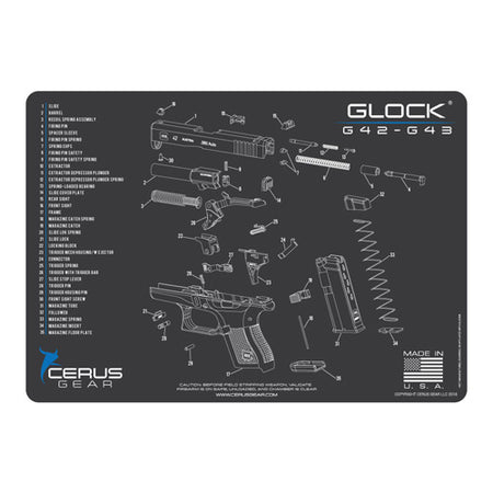 Glock 42 43 Cleaning Mat with Schematic - Charcoal Gray/Blue