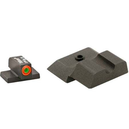 Ameriglo Hackathorn S&W Shield M&P Green Tritium Orange Outline Front with Black Serrated Rear Sights