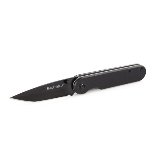 Sheffield Normandy 2.75in Tanto Assist Open Knife Black Oxide Blade G10 Handle