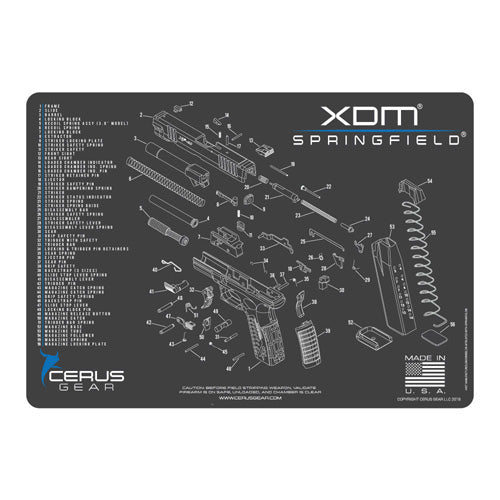 Springfield XDM Schematic Padded Gun Mat Charcoal Gray 12x17