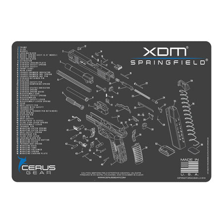 Springfield XDM Schematic Padded Gun Mat Charcoal Gray 12x17