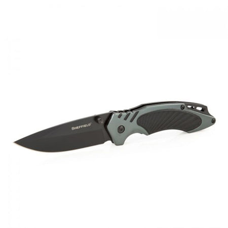 Sheffield Alloy Series Ager 3.5in Assisted Open Drop Point Knife Black Aluminum EDC