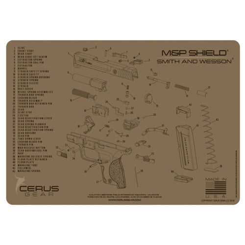 Smith & Wesson M&P Shield Cleaning Mat with Schematic - Coyote