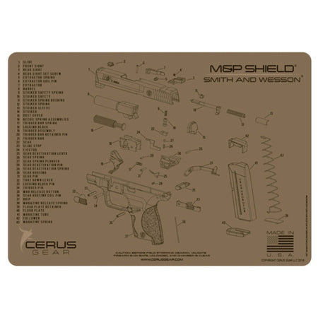 Smith & Wesson M&P Shield Cleaning Mat with Schematic - Coyote