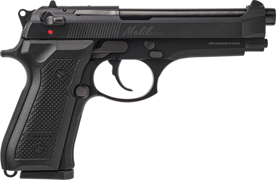 Derya Firearms 15LMELIK9TR Melik 9mm Luger 15+1 4.90" Black Melonite Steel Barrel, Black Melonite Serrated Steel Slide, Black Aluminum Frame, Black Polymer Grip
