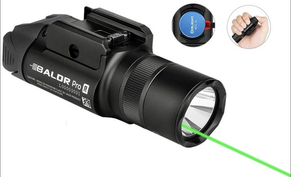 Olight Baldr S Rail Mount Pistol Light Black Anodized 800 Lumens Green Laser Sight