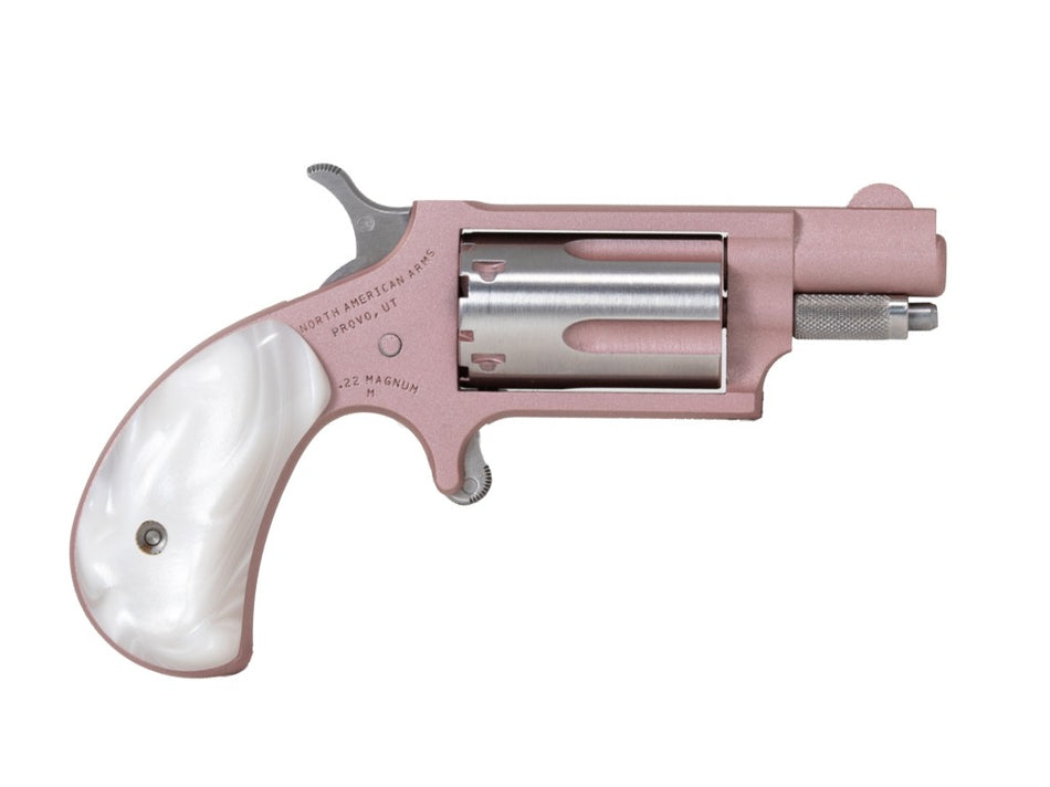North American Arms 22MSROSE Mini-Revolver 22 WMR 5 Shot 1.13" Rose Gold Cerakote Stainless Steel Barrel & Frame, Rose Gold/Stainless Cylinder, White Pearlite Grip, Stainless Exposed Hammer,