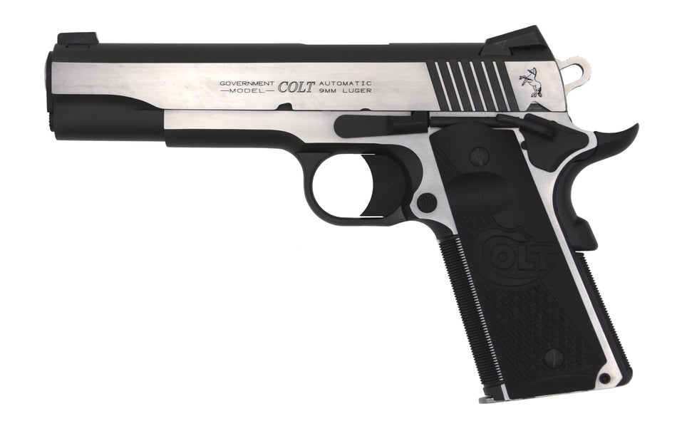 Colt Mfg O1072CE 1911 Combat Elite Government 9mm Luger 5" 9+1 Overall Two-Tone Elite Finish Stainless Steel Frame & Slide with Half Checkered & Scalloped Black G10 Grip & Night Sights