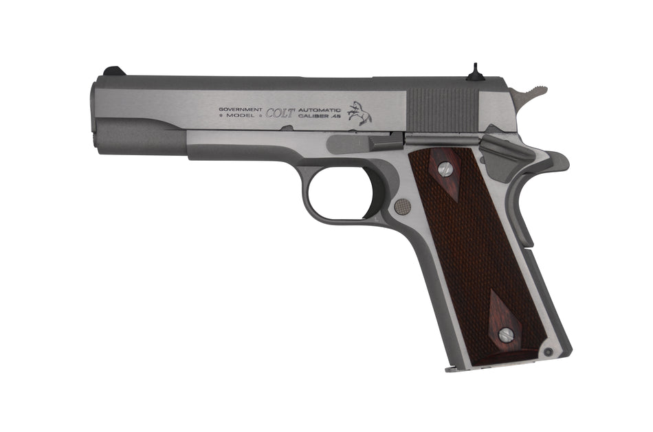 Colt Mfg O1911C-SS9 1911 Government 9mm Luger 9+1 5" Stainless National Match Barrel, Stainless Steel Serrated Slide, Stainless Streel Frame w/Beavertail, Double Diamond Checkered Wood Grip