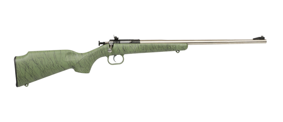 Crickett KSA2442 Gen2 Youth 22 LR 1rd 16.13" Stainless Single Shot Barrel, Stainless Steel Receiver, Green w/Black Webbing Fixed Synthetic Stock