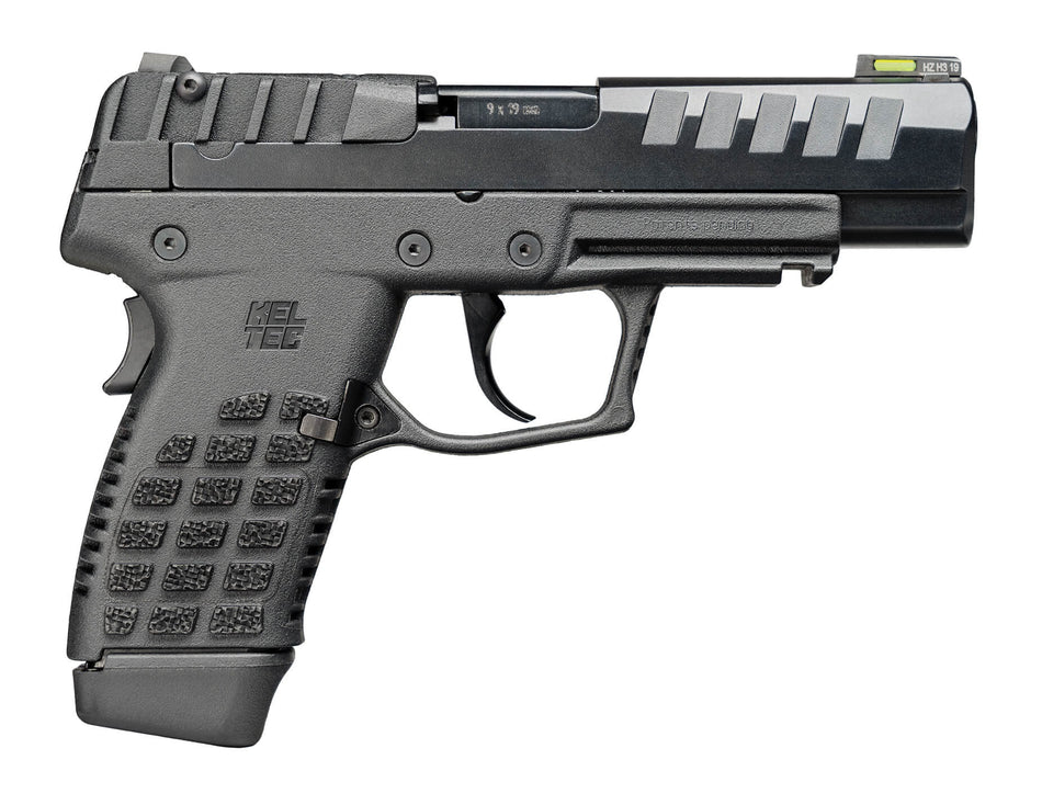 Kel-Tec P15BLK P15 Compact Frame 9mm Luger 15+1 4" Black Steel Barrel, Black Nitride Serrated Steel Slide, Black Polymer Frame w/Picatinny Rail, Black Stippled Grip, Ambidextrous
