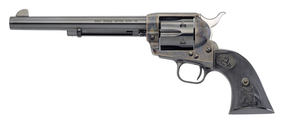 Colt Mfg P1870 Single Action Army Peacemaker 45 Colt (LC) 6 Shot 7.50" Blued Barrel & Cylinder, Color Case Hardened Frame, Black Polymer Grip