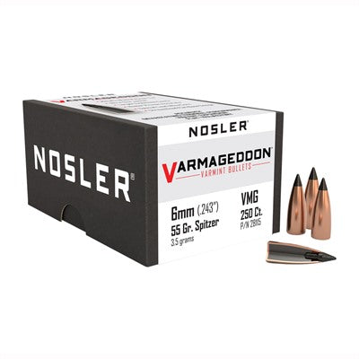 Varmageddon 6mm 0.243" Flat Base Tipped Reloading Bullets
