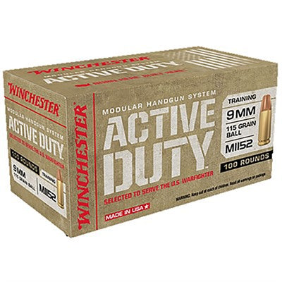 Winchester Active Duty M1152 9mm Luger / Parabellum 115 grain Full Metal Jacket Flat Nose ammunition