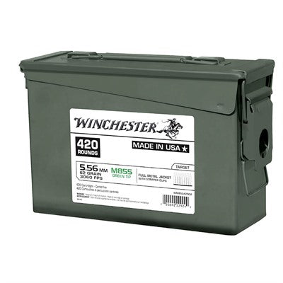 Winchester M855 Green Tip Ammo Can Stripper Clips 5.56x45mm NATO 62 grain Full Metal Jacket ammunition