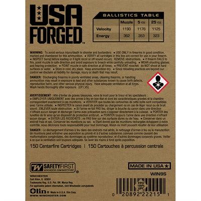 Winchester Ammo WIN9S USA Forged 9mm Luger 115 gr Full Metal Jacket (FMJ)