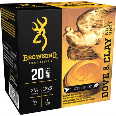 Browning Dove & Clay Extra Distance Shotgun Ammo 20 Gauge 2.75 in 3/4 oz #7