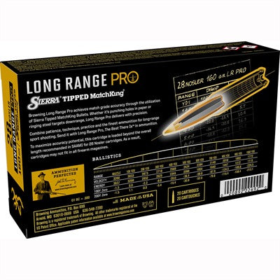 Browning Long Range Pro .28 Nosler 160 grain Sierra MatchKing Boat Tail ammunition