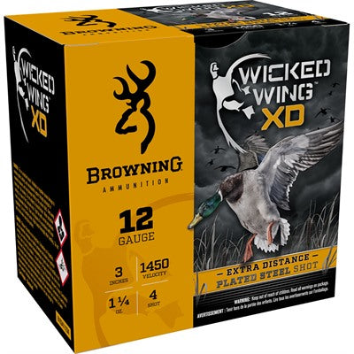 Browning B193411234 Wicked Wing XD Extra Distance 12 Gauge 3 1-1/4oz #4 1450 fps
