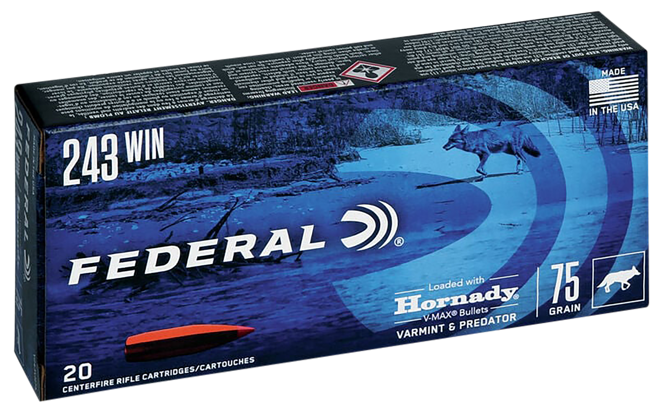 Federal Varmint & Predator Ammo 243 Win. 75 gr. V-Max 20 rd.