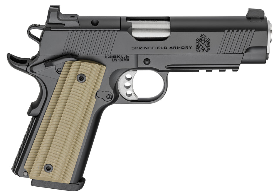 Springfield Armory PO9227AOS 1911 Operator 9mm 9+1 4.25" Black Cerakote Optic Ready Carbon Steel Slide VZ G10 Grip