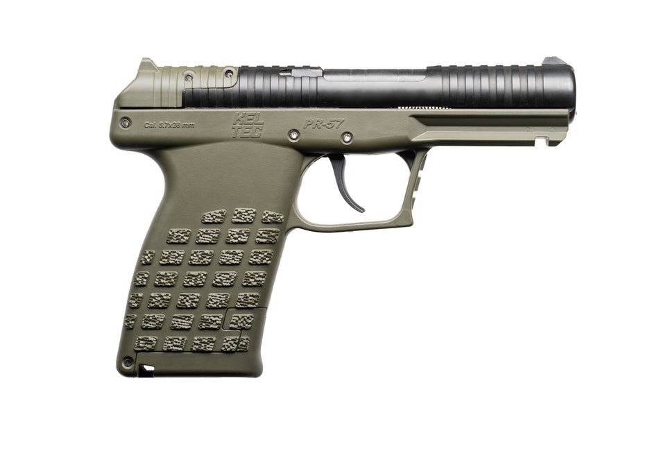 Kel-Tec PR57GRN PR57 Compact Frame 5.7x28mm 20+1 4" Black Steel Barrel, OD Green Optic Ready/Serrated Slide, OD Green Textured Grip