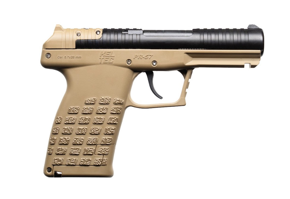 Kel-Tec PR57TAN PR57 Compact Frame 5.7x28mm 20+1 4" Black Steel Barrel, Tan Optic Ready/Serrated Slide, Tan Textured Grip