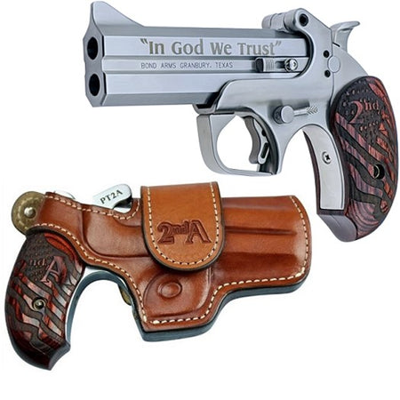 Bond Arms PT2A Protect the 2nd Amendment Derringer Single 45 Colt (LC)/410 Gauge 2rd 4.25" Engraved Barrel, Stainless Steel Finish, Blade Front/Fixed Rear Sights, Extended Engraved Rosewood Grip, Man