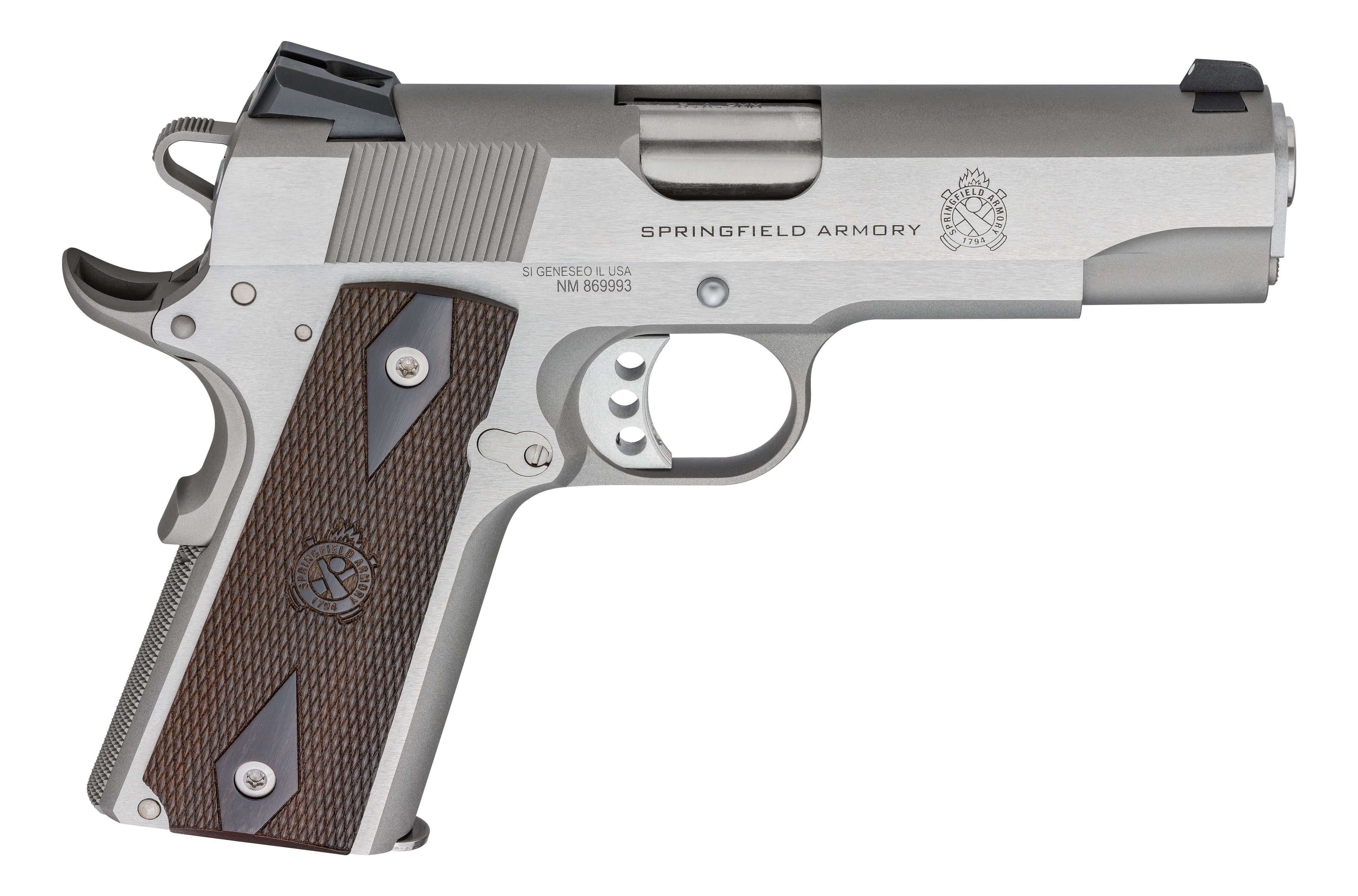 Springfield Armory PX9417S 1911 Garrison 9mm Luger 9+1 4.25" Stainless Match Grade Barrel, Serrated Stainless Steel Slide & Frame w/Beavertail, Thinline Wood Grip