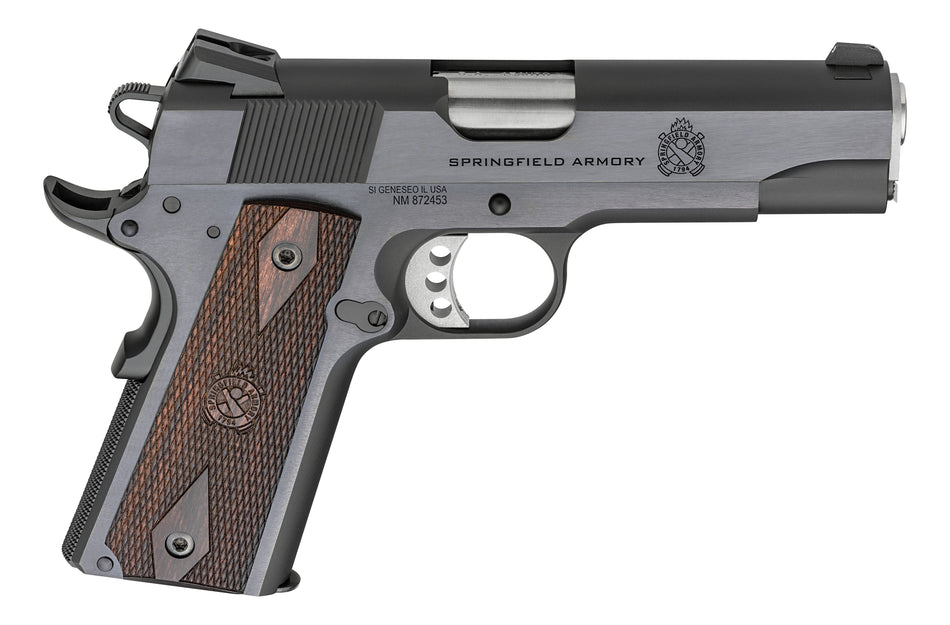 Springfield Armory PX9418 1911 Garrison 45 ACP 7+1 4.25" Stainless Match Grade Barrel, Blued Serrated Carbon Steel Slide & Frame w/Beavertail, Thinline Wood Grip