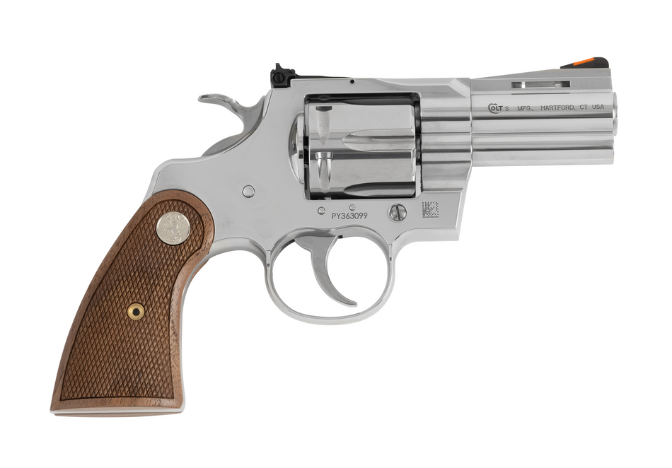 Colt Mfg PYTHONSP2WCTS Python 357 Mag/38 Special 6 Shot 2.50" Stainless Recessed Target/Vent Rib Barrel, Stainless Cylinder & Frame, Walnut w/Colt Medallion Grip