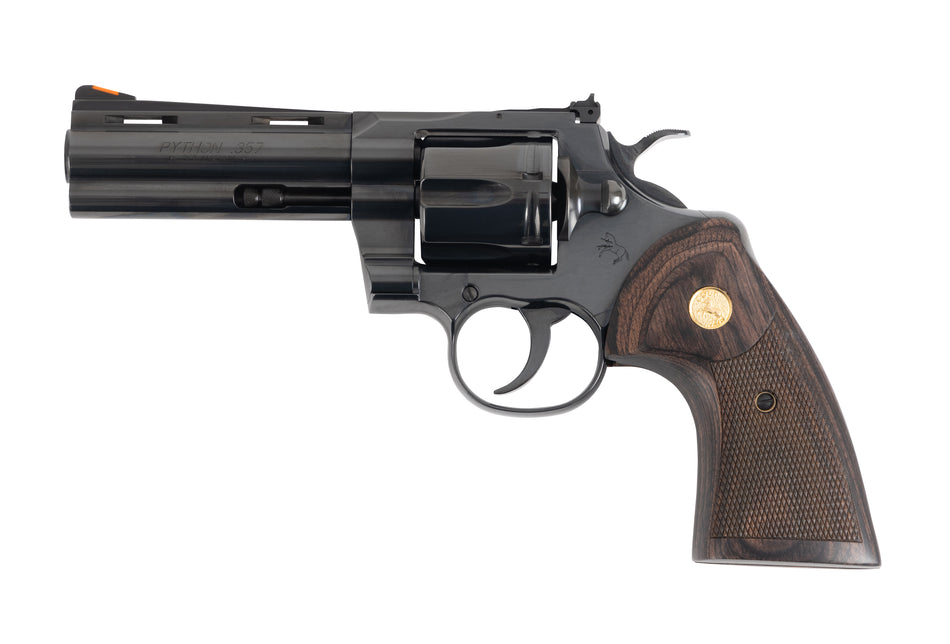 Colt Mfg PYTHONBP4WTS Python Target 357 Mag/38 Special 6 Shot 4.25" Matte Black Carbon Steel Recessed Target Vent Rib Barrel, Cylinder & Frame, Walnut w/Medallion Grip, Exposed Hammer