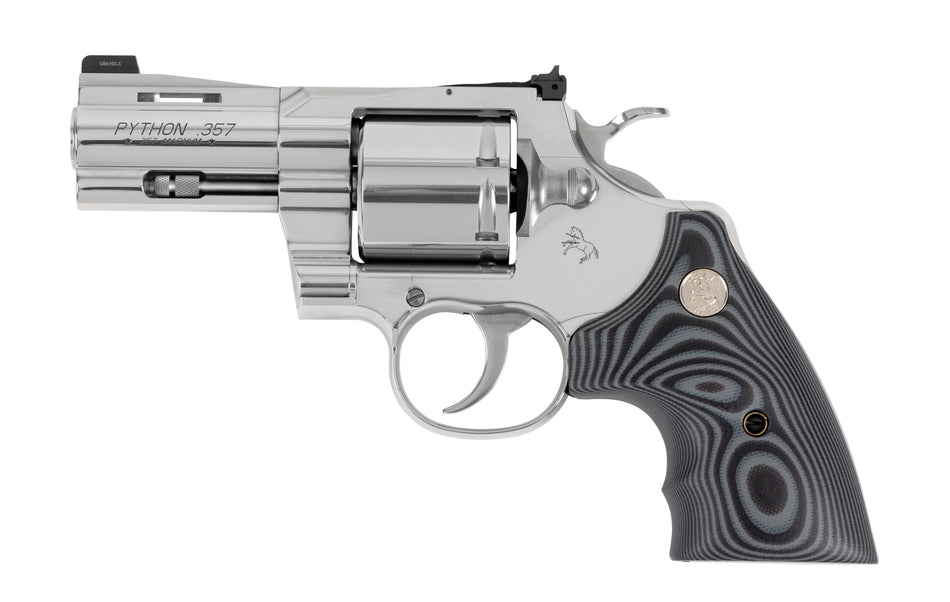 Colt Mfg PYTHONSP3NS Python Combat Elite 357 Mag/38 Special 6 Shot 3" Stainless Steel Recessed Target Crown Vent Rib Barrel, Cylinder & Frame, Black G10 Grip w/Colt Medallion, Exposed Hammer
