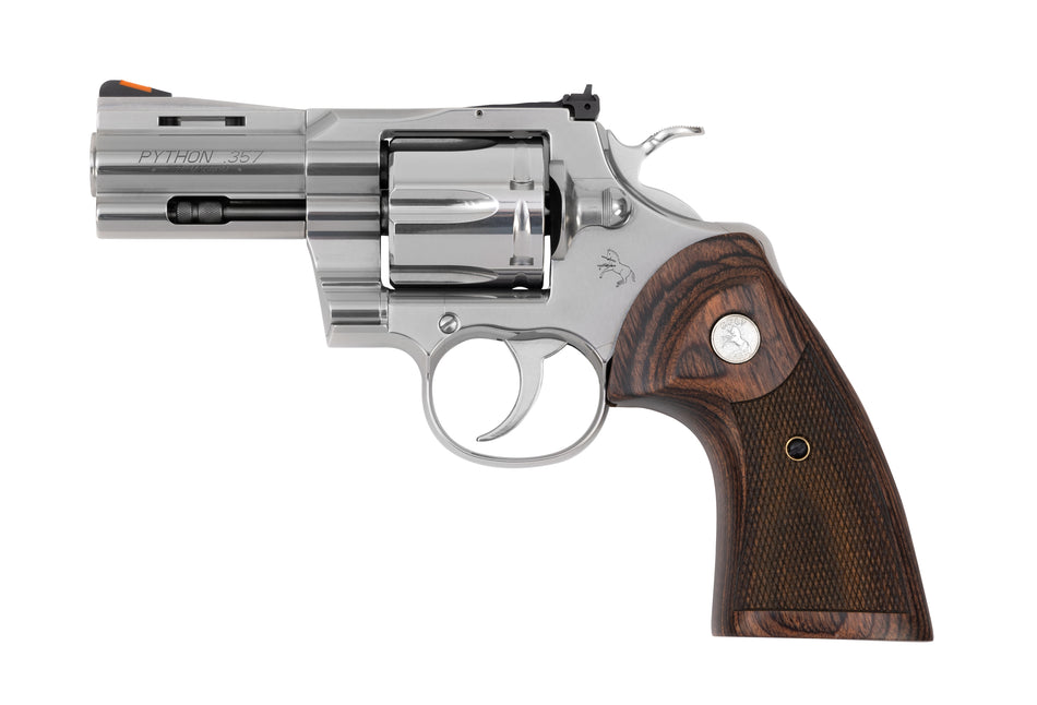 Colt Mfg PYTHONSP3WTS Python 38 Special 357 Mag 6 Shot 3" Stainless Recessed Target/Vent Rib Barrel, Cylinder & Frame, Walnut w/Colt Medallion Grip