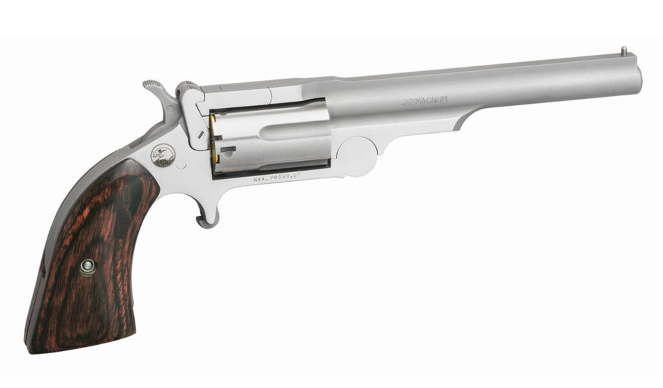 North American Arms 22MR4 Ranger II 22 WMR 5 Shot 4" Stainless Steel Barrel, Stainless Steel Frame, Stainless Cylinder, Rosewood Boot Grip, Exposed Hammer