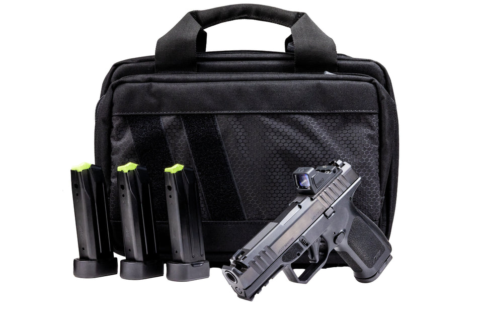 Rost Martin RM1CBLKOSP(COMP)SPL RM1C Comp Bundle 9mm Luger 17+1 4" Compensated Barrel, Black Nitron Steel Integrated Compensator/Serrated w/Optic Slide, Black Polymer Frame w/Picatinny Rail, Textured