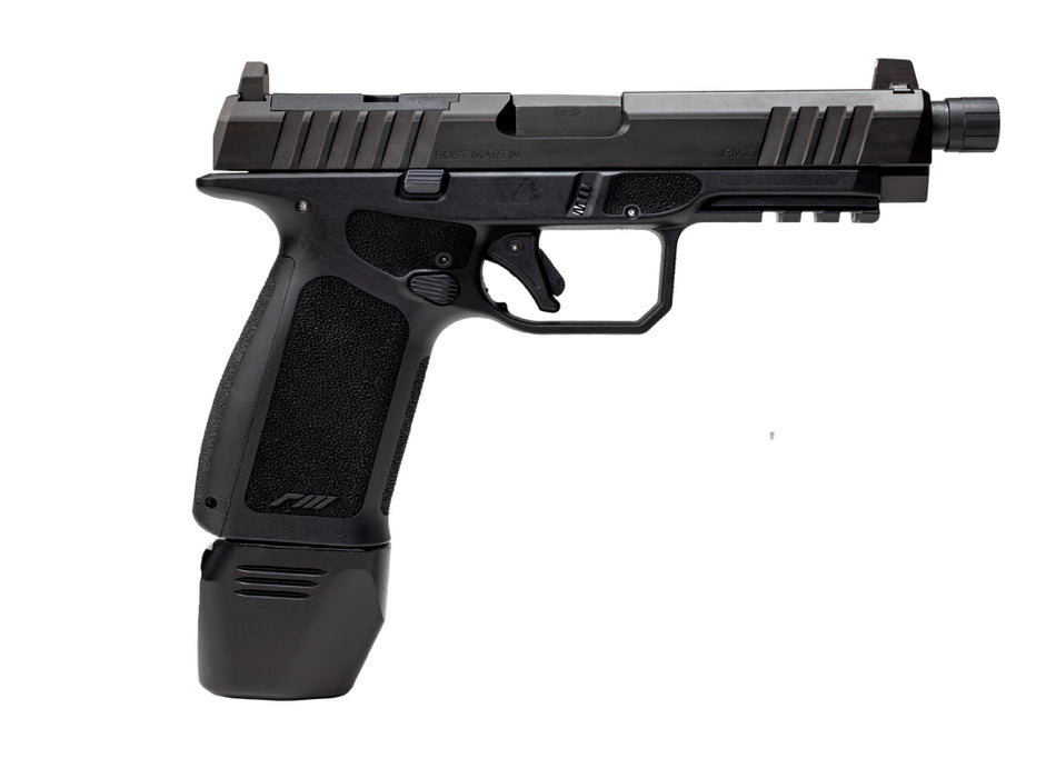 Rost Martin RM1FBLKOSPT RM1F Tactical 9mm Luger 24+1 4.50" Black Threaded Barrel, Black Nitron Steel Optic Ready/Serrated Slide, Black Polymer Frame w/Picatinny Rail, Interchangeable Backstrap Grip, R