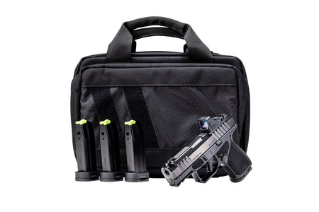 Rost Martin RM1SBLKOSP10CA(COMP)-P RM1S Comp Bundle *CA Compliant 9mm Luger 10+1 3.60" Compensated Barrel, Black Nitron Steel Integrated Compensator/Serrated w/Optic Slide, Black Polymer Frame w/Picat