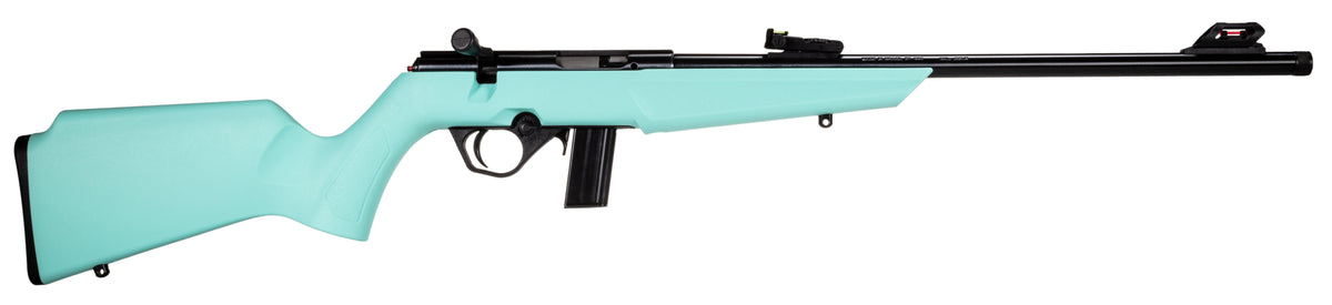 Rossi RB22 Compact 22 LR 10+1, 16" Matte Black Button Rifled Free Floating Steel Barrel, Matte Black Stainless Steel Receiver, Cyan Monte Carlo Stock, Right Hand