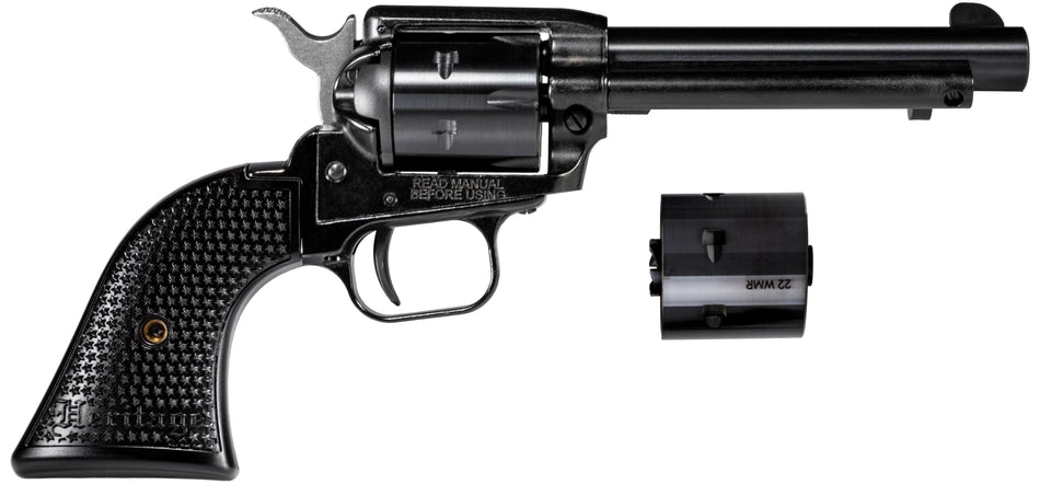 Heritage Mfg RR22MB4PG Rough Rider 22 LR/22 WMR 6 Shot, 4.75" Black Steel Barrel, Black Cerakote Zinc Alloy Frame, Black Cerakote Cylinder, Black Polymer Grip, Hammer/Thumb Safety, Exposed Hammer